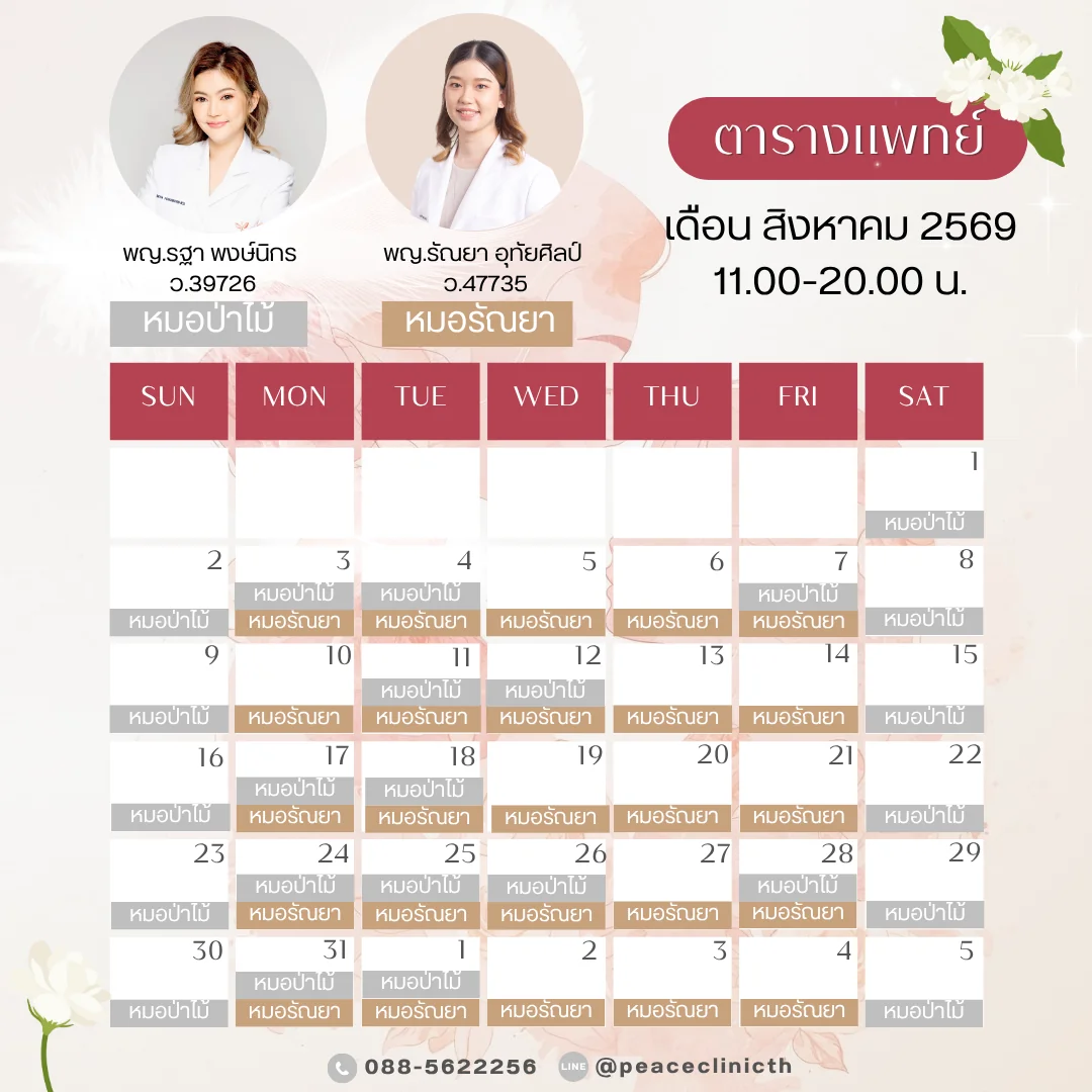 ตารางออกตรวจแพทย์ Peace Clinic แม่สอด ประจำเดือน